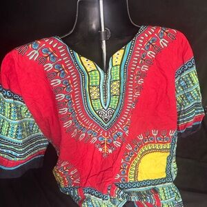 Red Dashiki Print Women's Top-wonder wear size XL-#352
